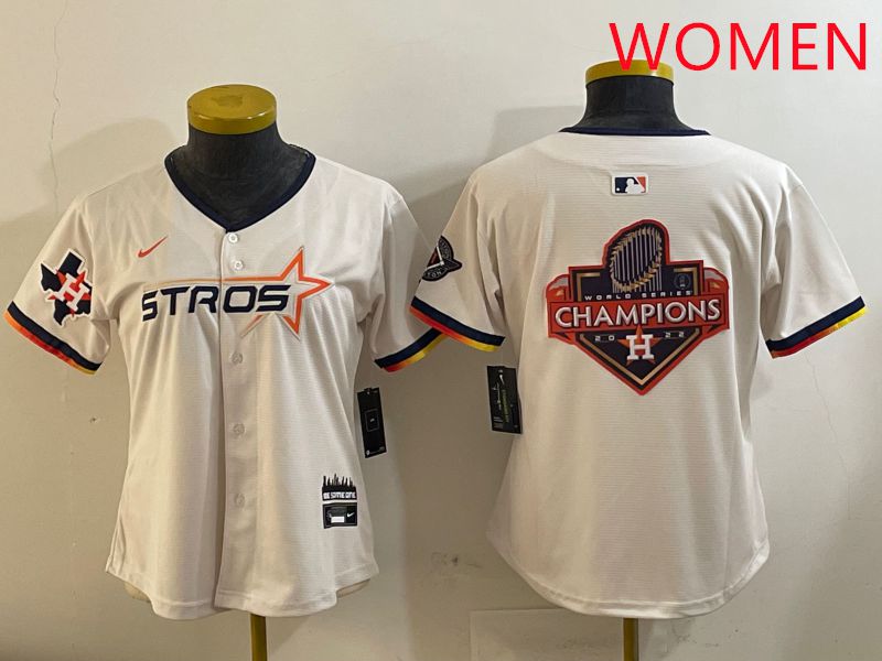Women Houston Astros Blank Cream Three generations Joint Name 2025 Nike MLB Jersey style 41021